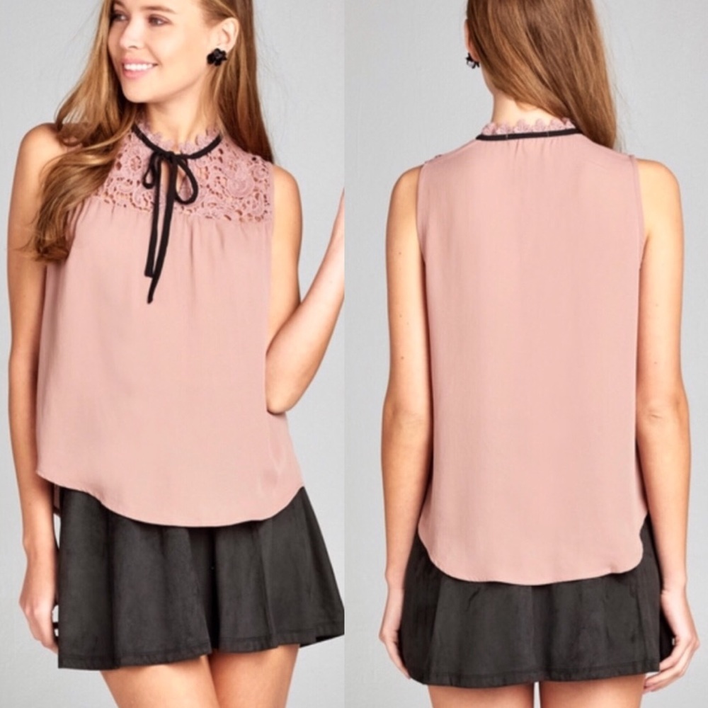Shoulder Lace top with Black Tie